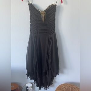 Vintage Beaded Ruched Black Formal Dress